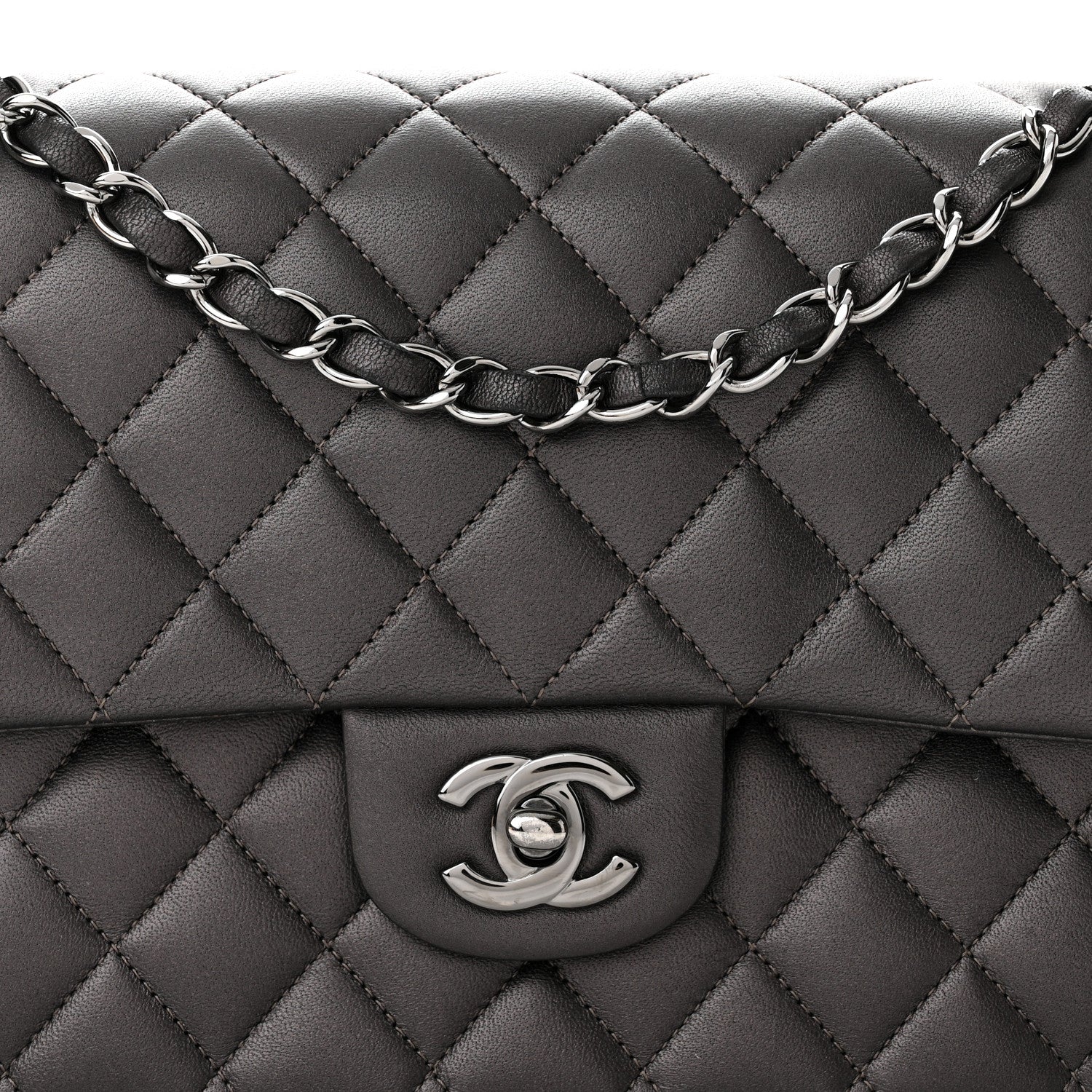 Chanel Metallic Lambskin Quilted Medium Double Flap Pewter 7 of 11