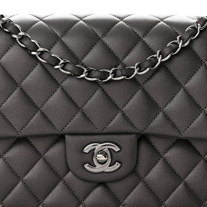 Chanel Metallic Lambskin Quilted Medium Double Flap Pewter 7 of 11