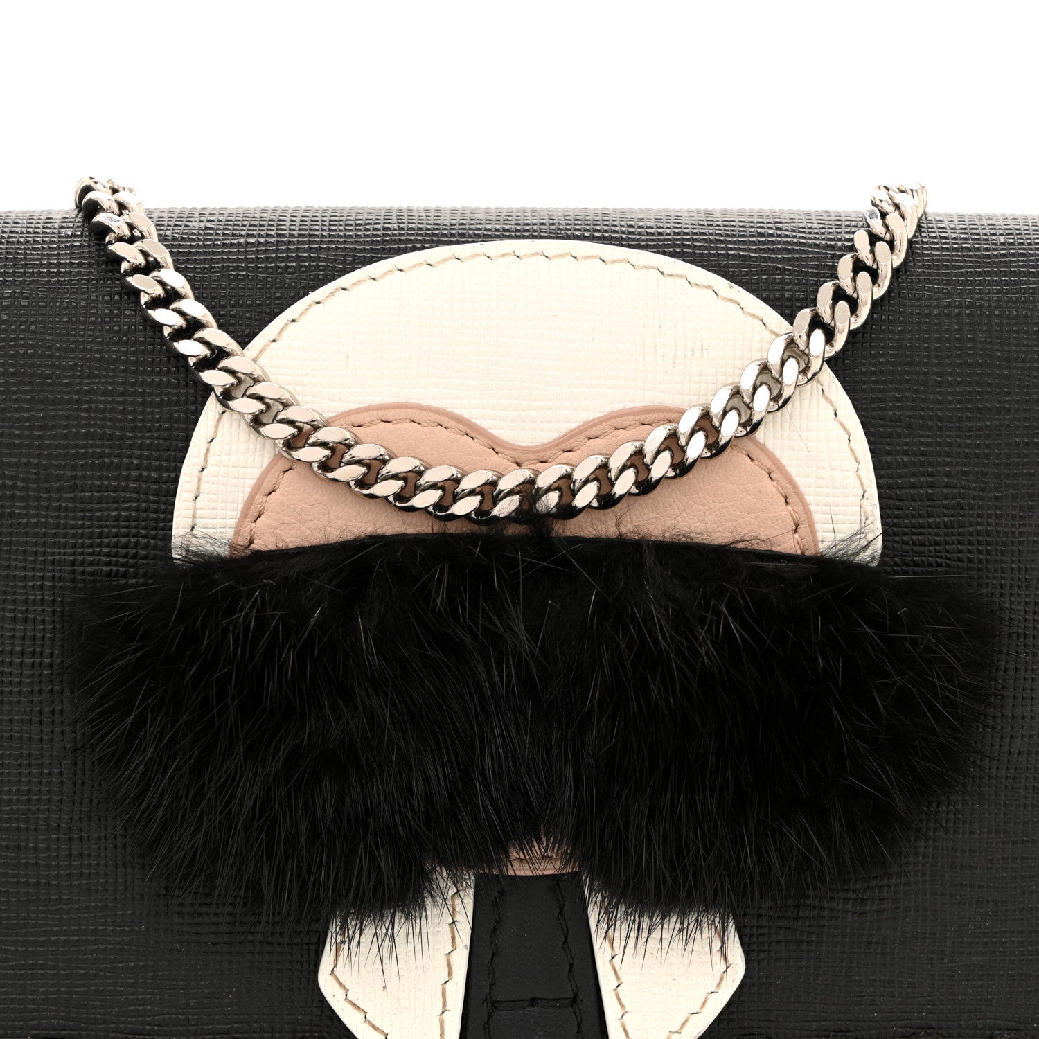 Fendi Vitello Elite Mink Fur Studded Karlito Tube Wallet on Chain Black 8 of 10