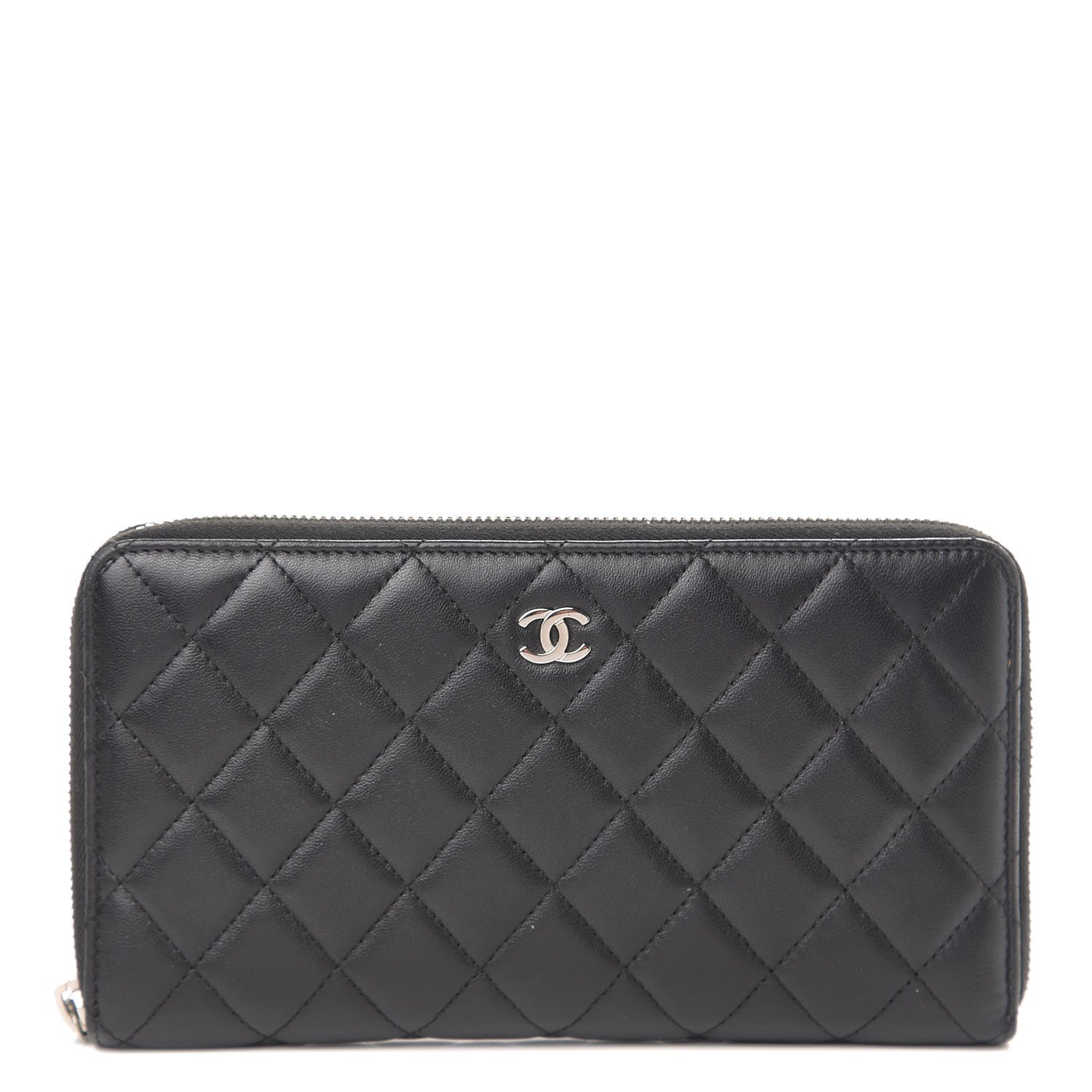 Chanel Lambskin Quilted Large Zip Around Organizer Wallet Black 1 of 11