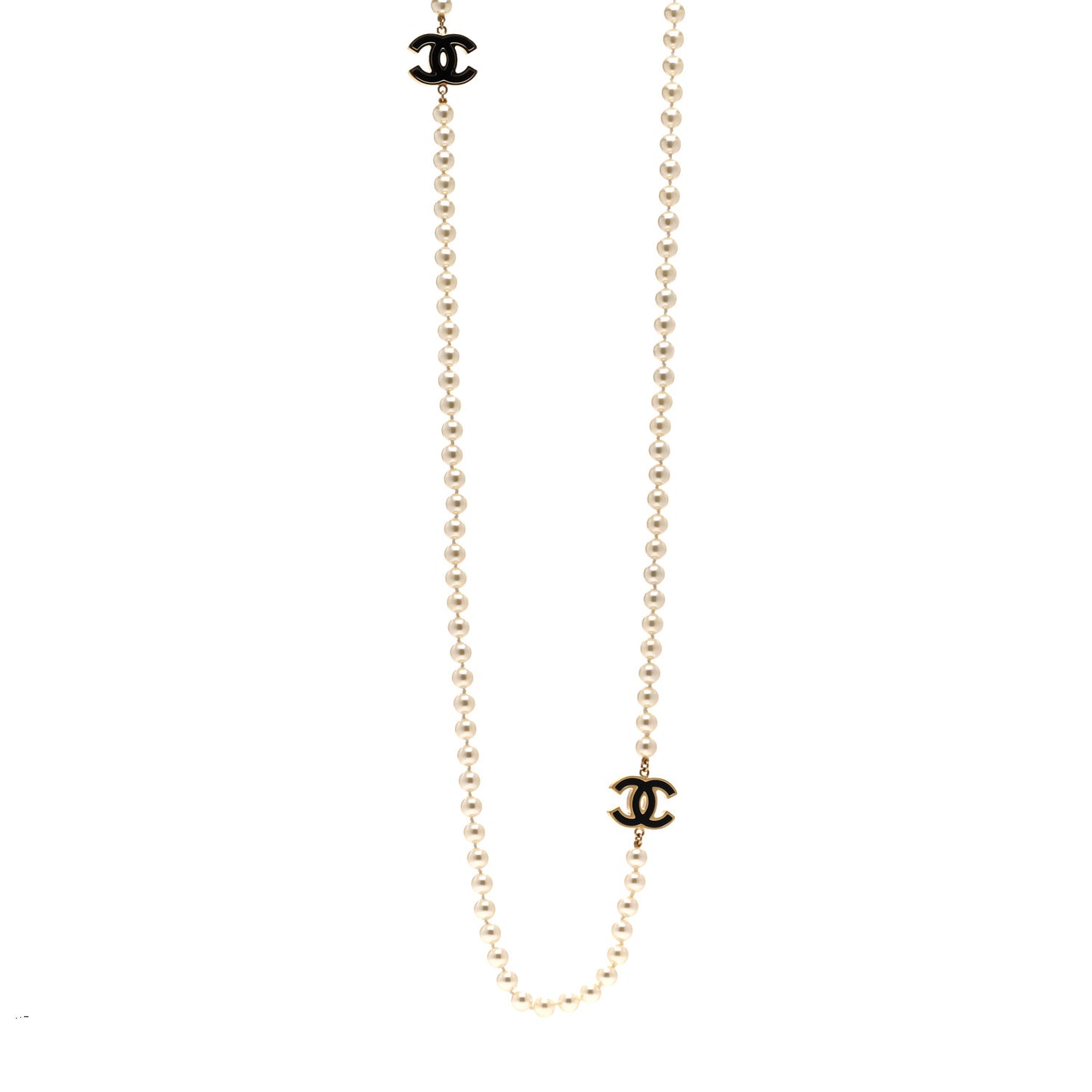 Pearl Beaded Resin CC Long Necklace Black Gold