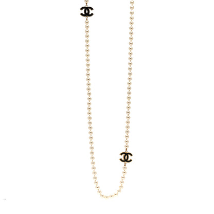Chanel Pearl Beaded Resin CC Long Necklace Black Gold 1 of 6