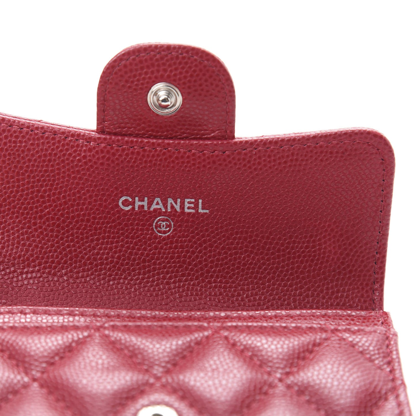Caviar Quilted Flap Card Holder Wallet Dark Pink