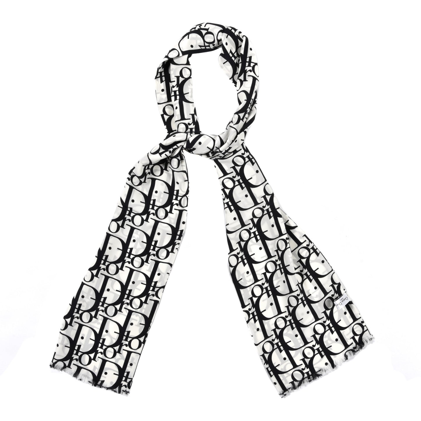 Silk Oblique Scarf White Black