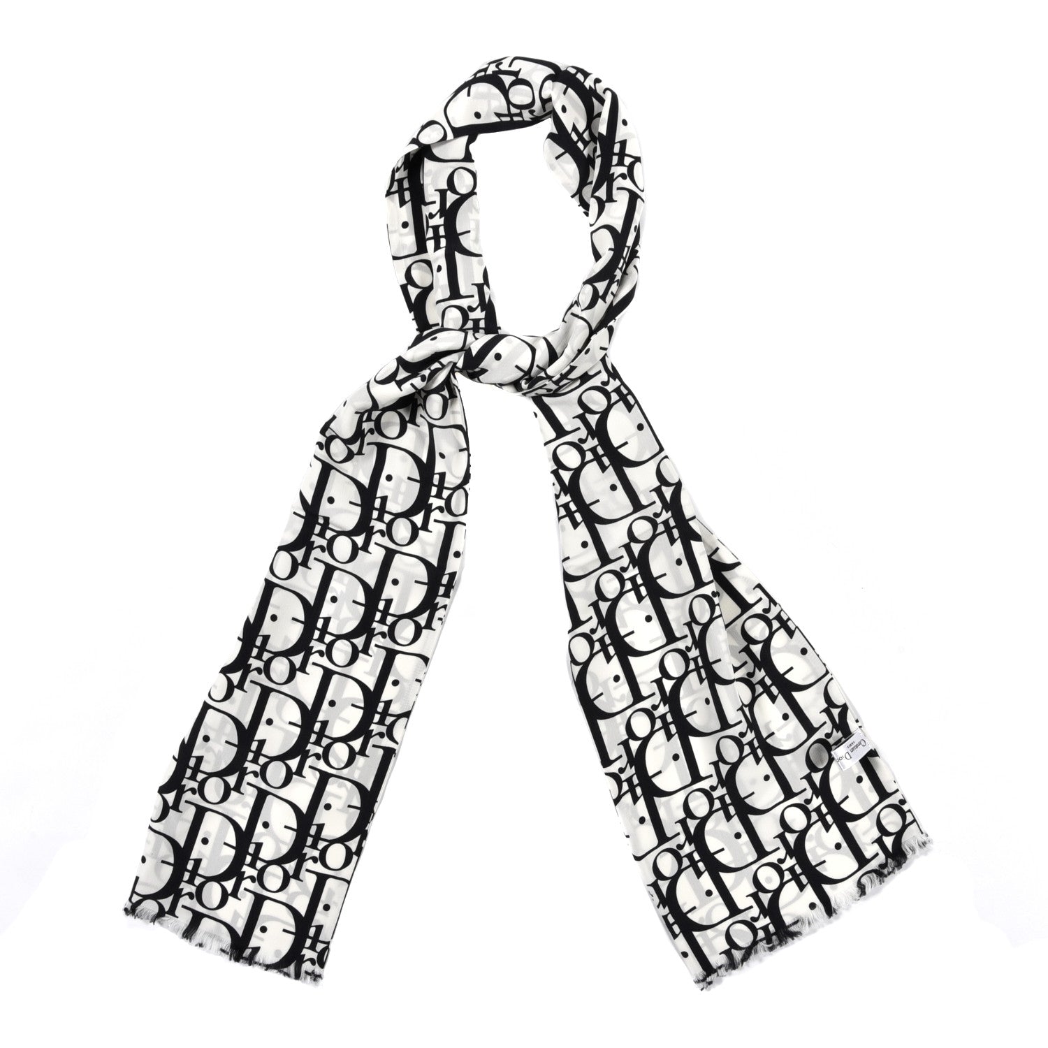 Christian Dior Silk Oblique Scarf White Black 1 of 3