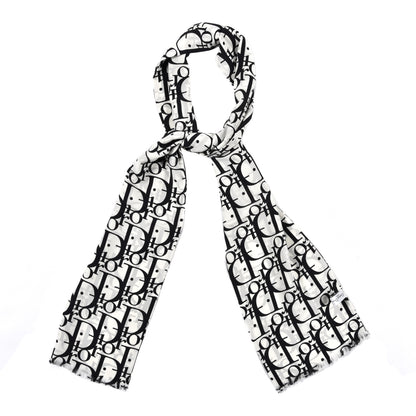Christian Dior Silk Oblique Scarf White Black 1 of 3