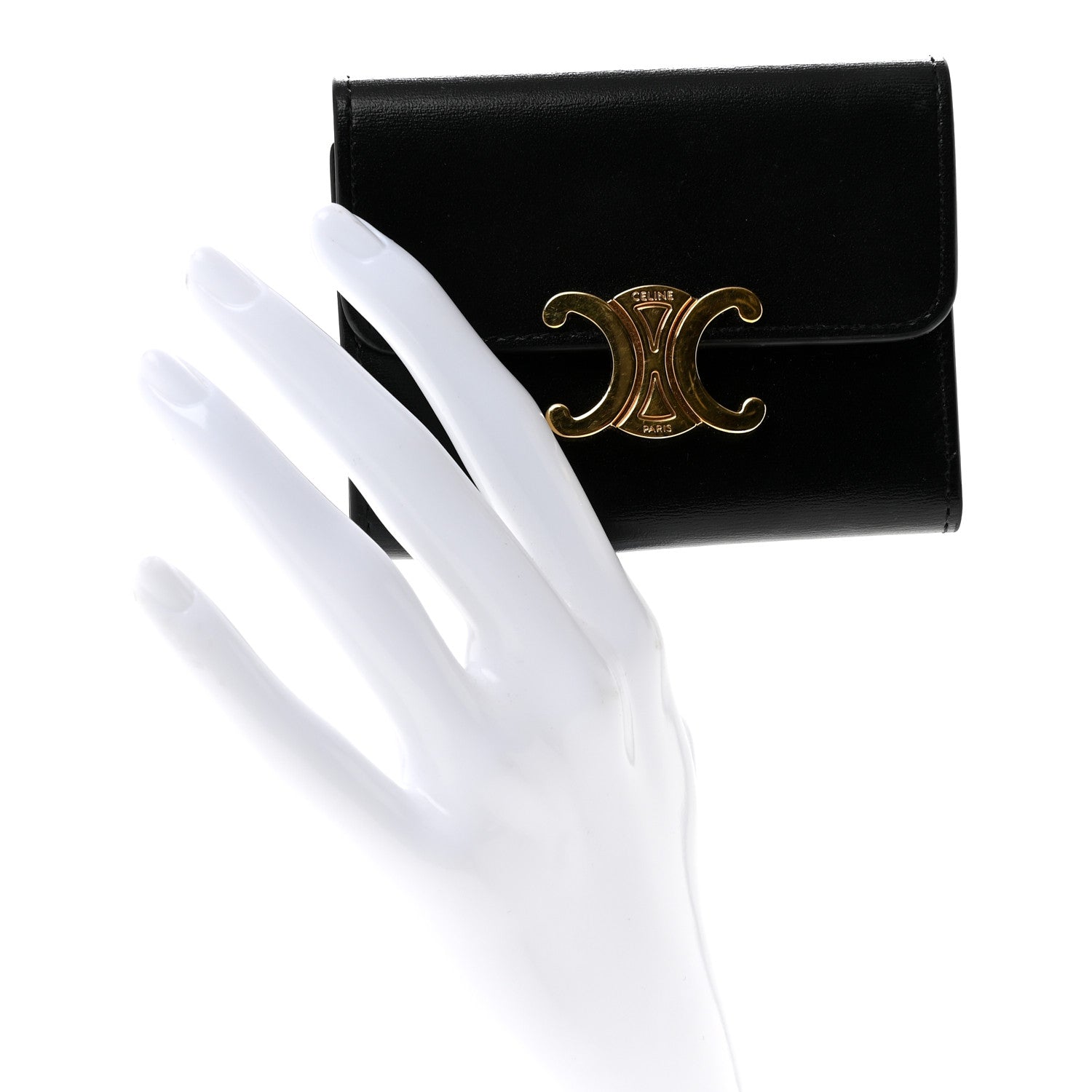 Celine Calfskin Compact Triomphe Wallet With Coin Purse Black 2 of 7