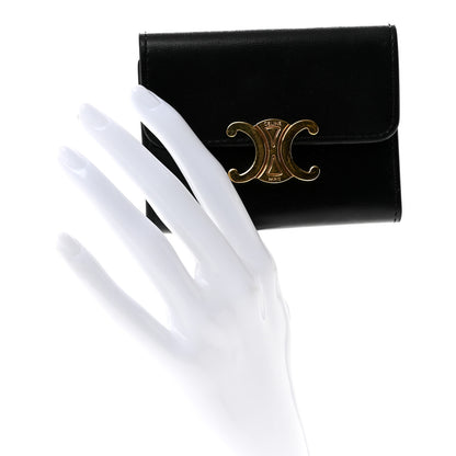 Celine Calfskin Compact Triomphe Wallet With Coin Purse Black 2 of 7