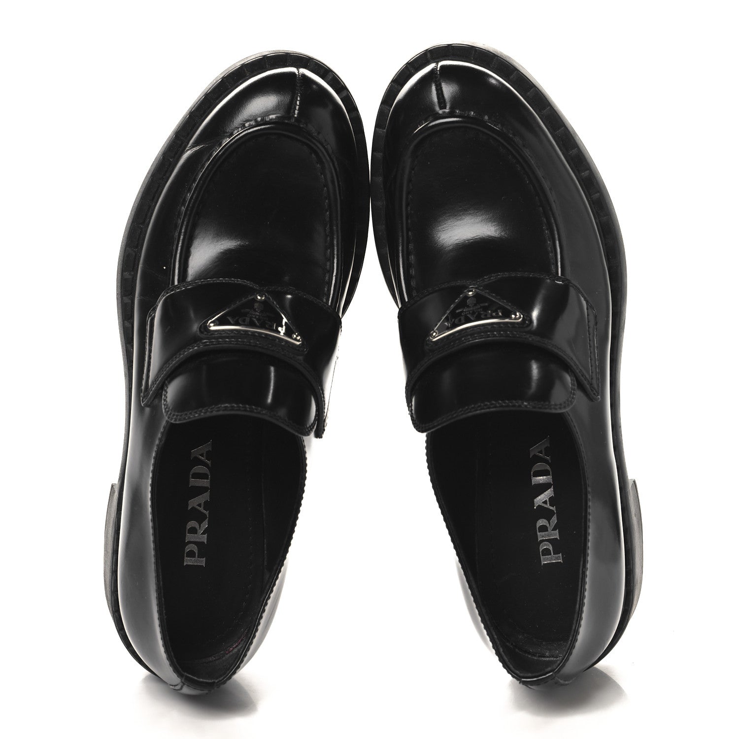 Prada Spazzolato Metal Triangle Logo Pointy 50mm Loafers 37.5 Black 2 of 10