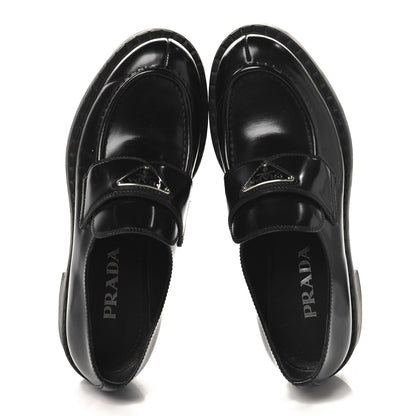 Prada Spazzolato Metal Triangle Logo Pointy 50mm Loafers 37.5 Black 2 of 10
