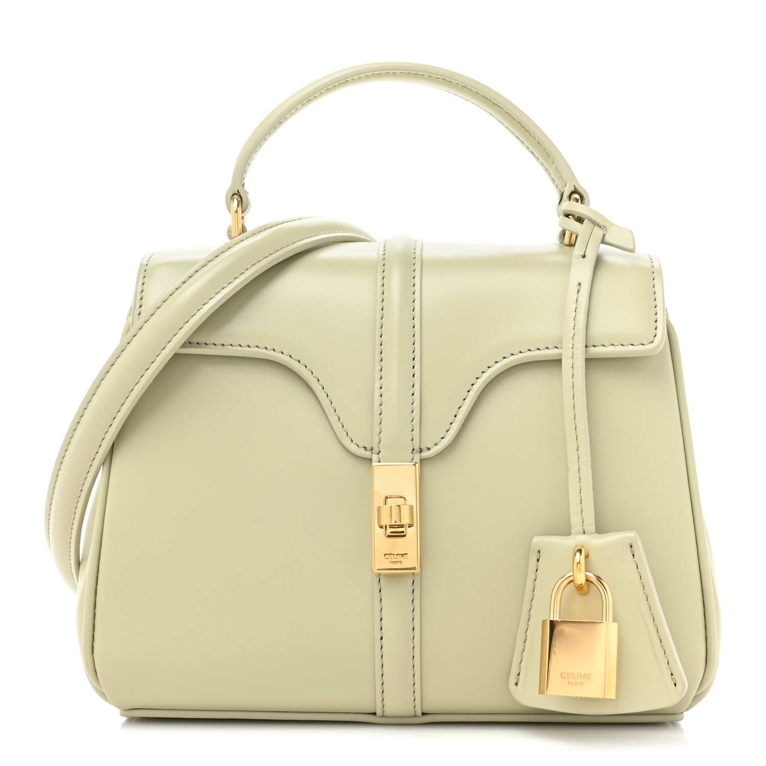 Celine Satinated Calfskin Mini 16 Top Handle Bag Almond Green 1 of 15