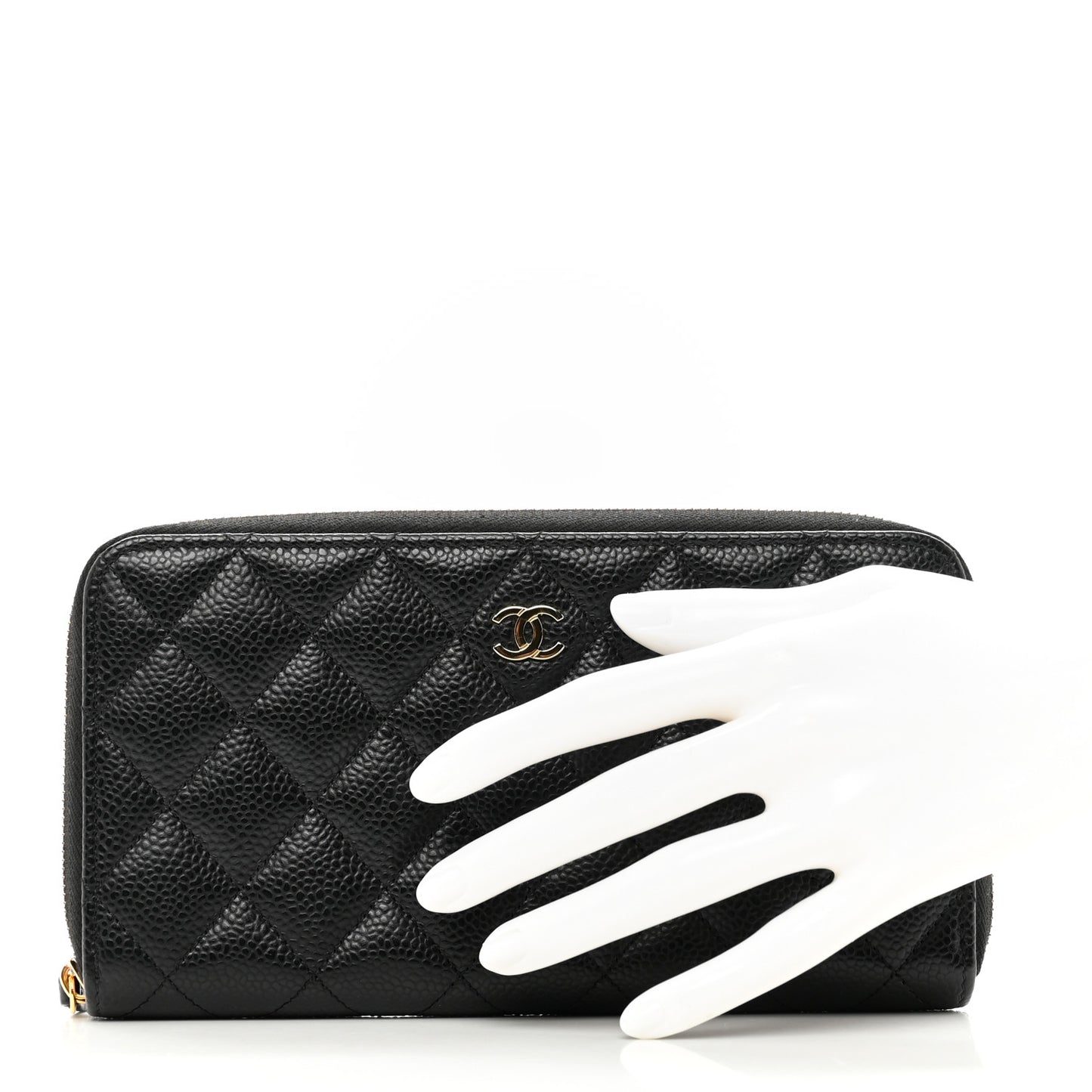 Caviar Quilted Large Gusset Zip Around Wallet Black