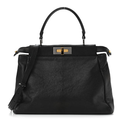 Fendi Goatskin Zucca Medium Peekaboo Iconic Satchel Black Tobacco 1 of 14