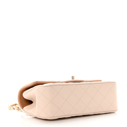 Chanel Lambskin Quilted Bi-Color Mini Top Handle Rectangular Flap Ecru Dark Beige 4 of 9