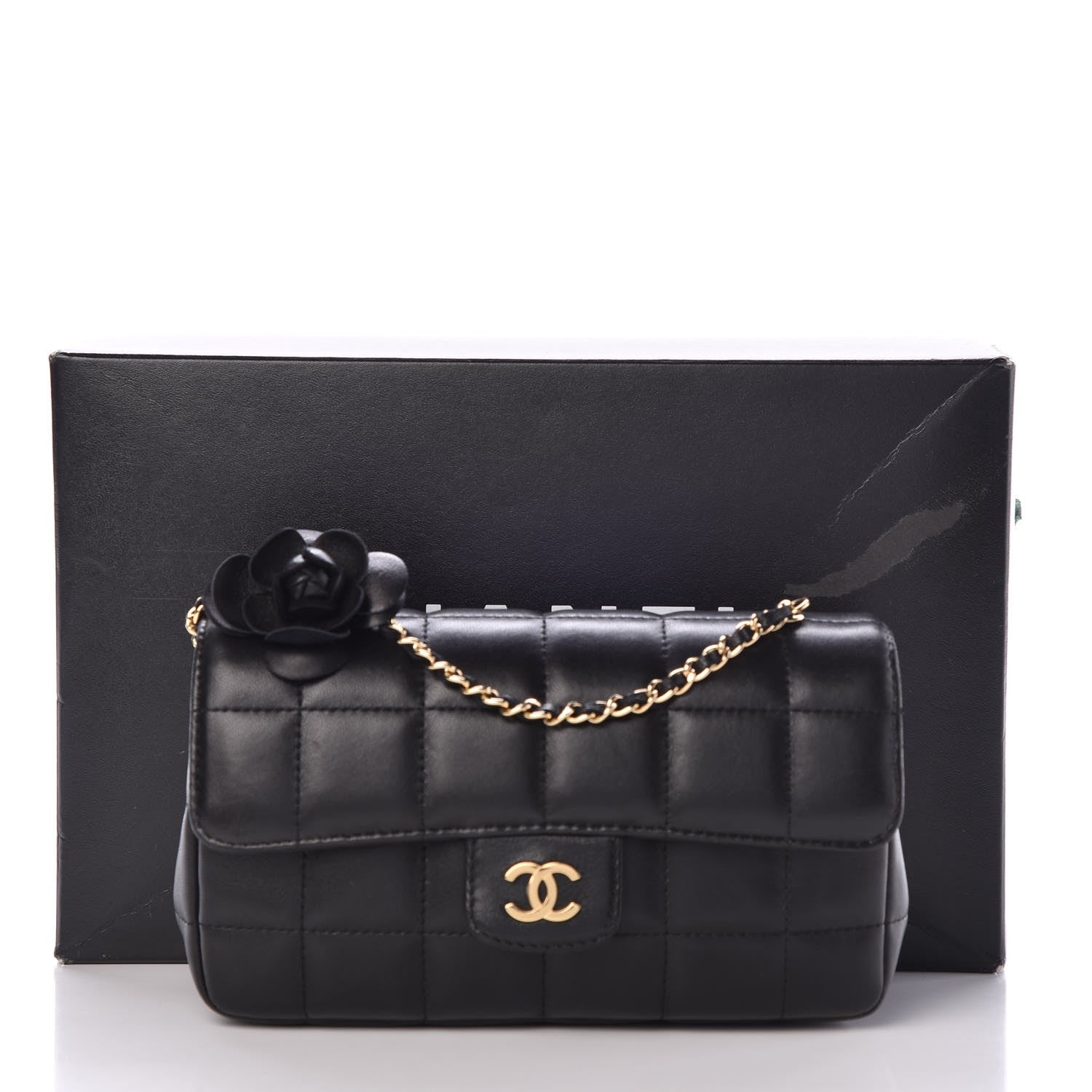 Chanel Lambskin Quilted Mini Chocolate Bar Camellia Flap Black 8 of 8