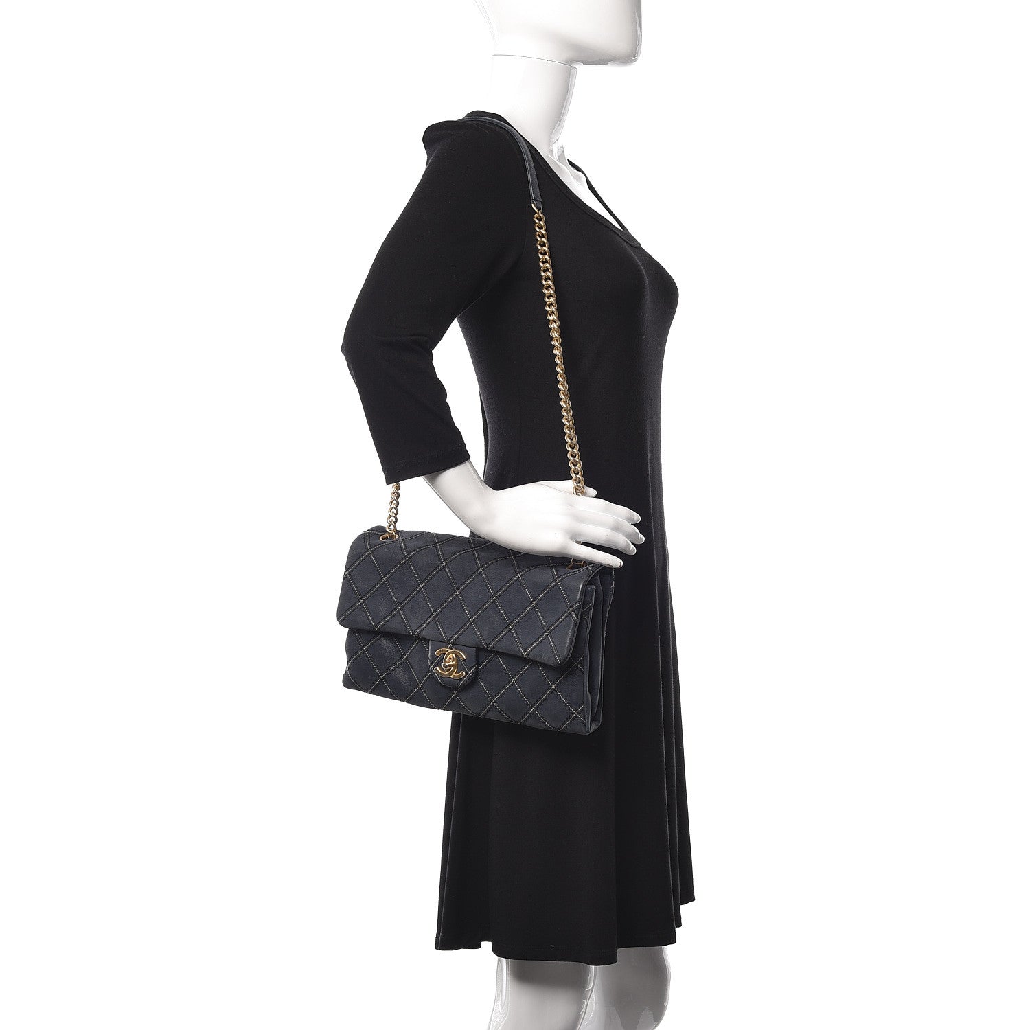 Chanel Calfskin Triple Stitched Medium Flap Navy 2 of 15