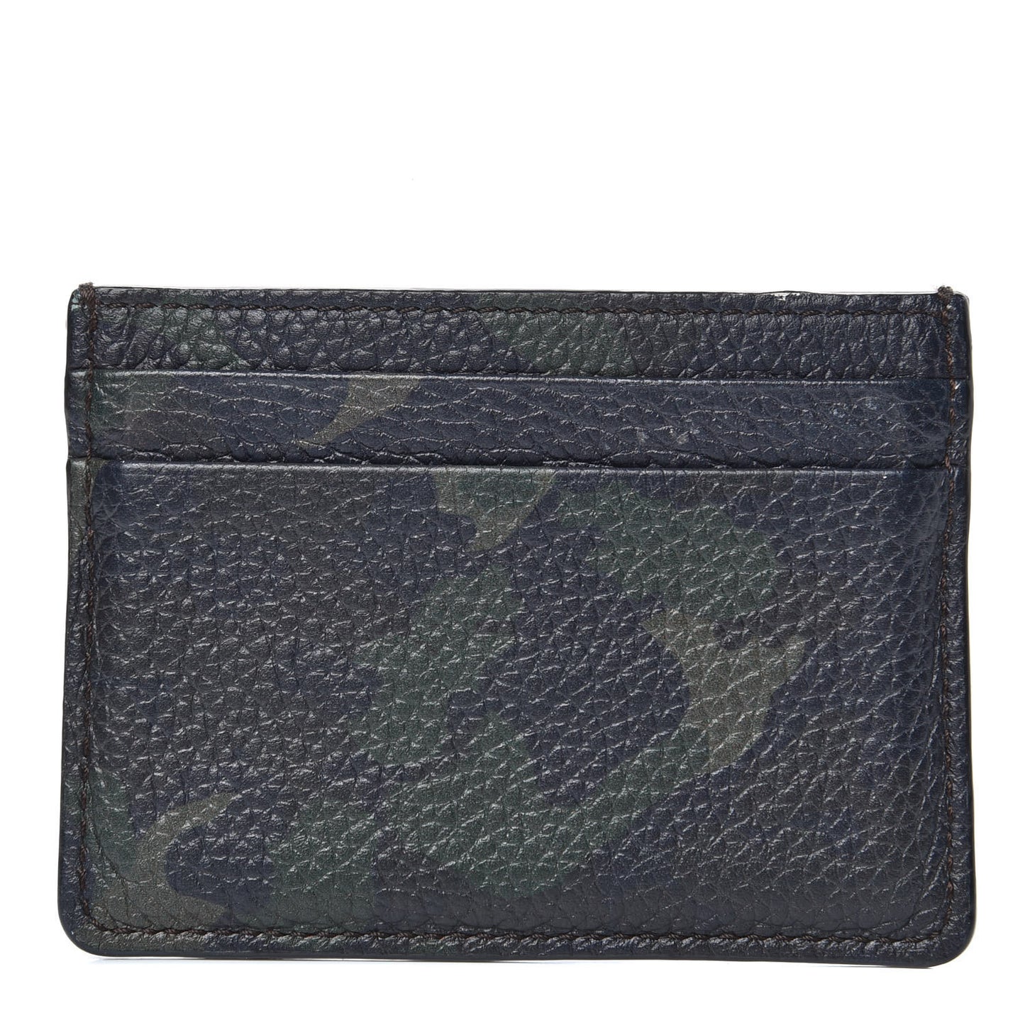 Grained Calfskin Camo Print Card Holder Green
