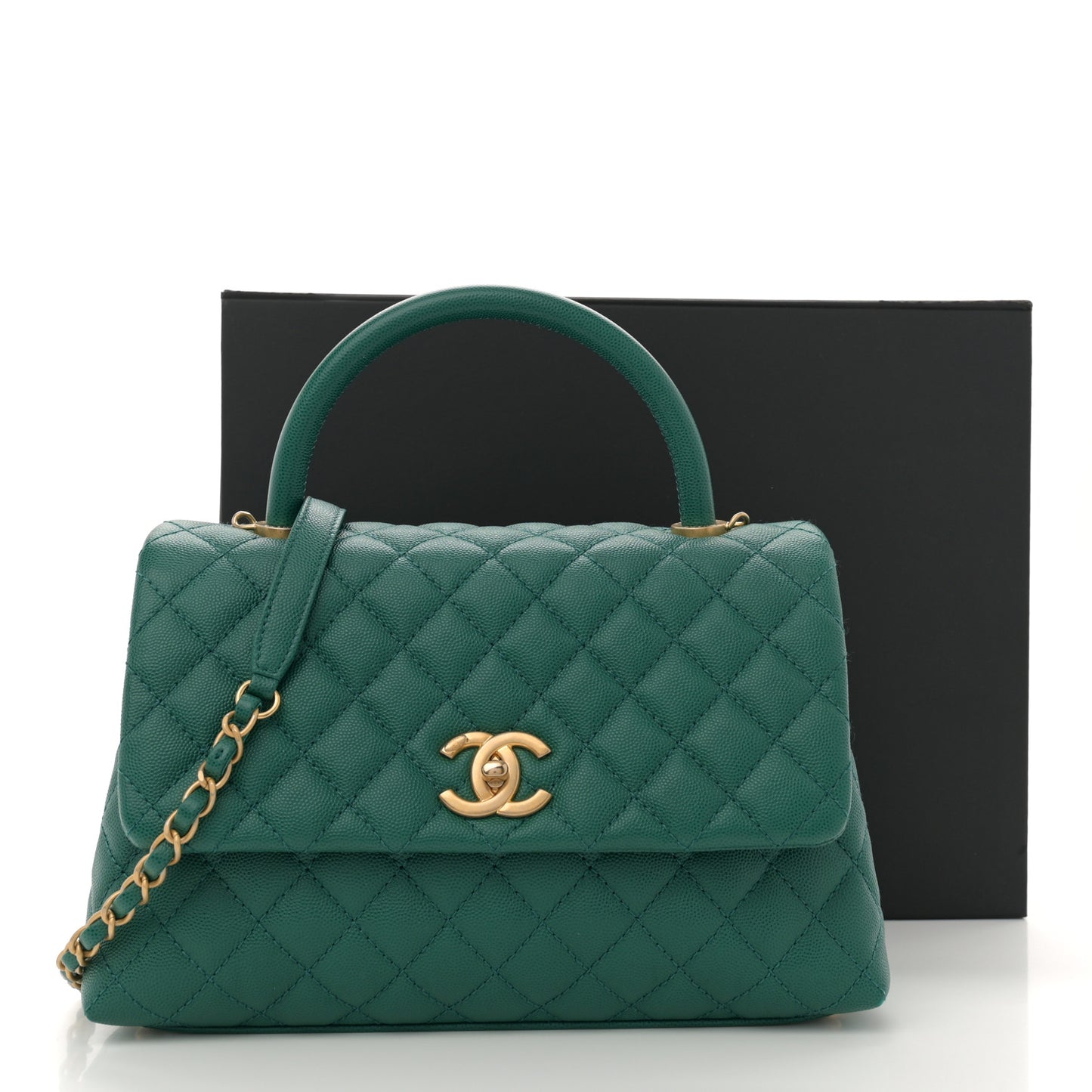 Caviar Quilted Small Coco Handle Flap Green