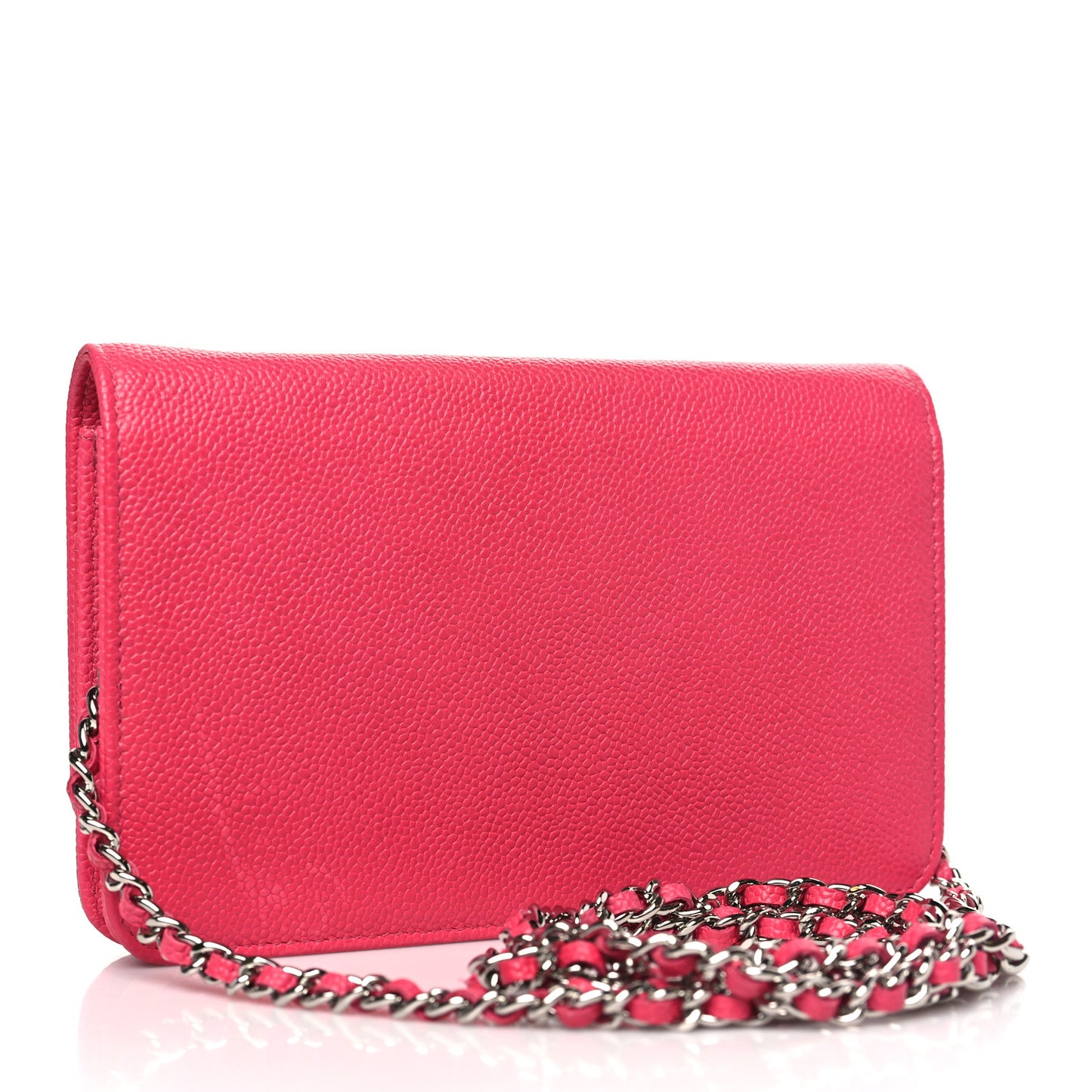 Caviar Enamel Button CC Wallet on Chain WOC Dark Pink