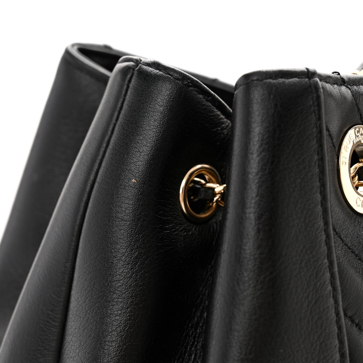 Calfskin Quilted Daily Chevron Drawstring Bag Black