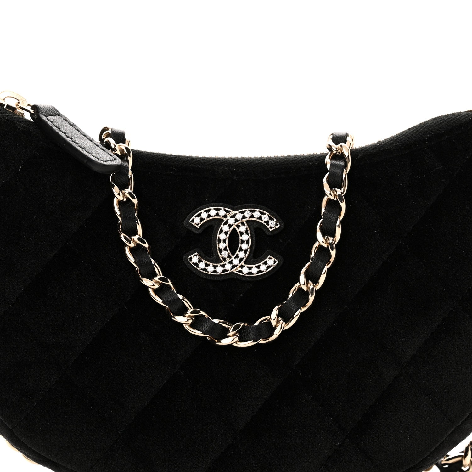Chanel Velvet Crystal Quilted Chain Hobo Black 8 of 10