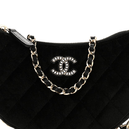 Chanel Velvet Crystal Quilted Chain Hobo Black 8 of 10