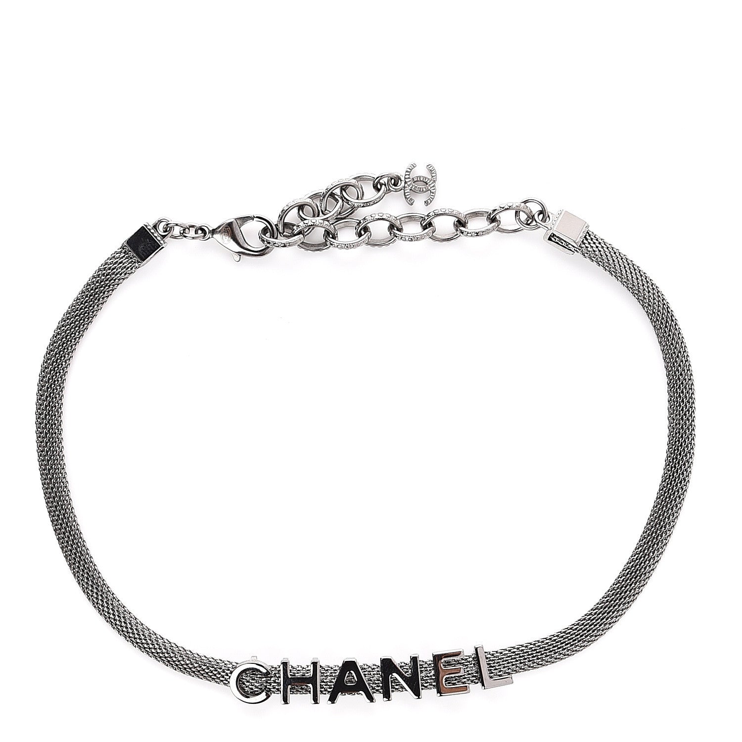 Chanel Metal Logo Choker Necklace Silver 1 of 2