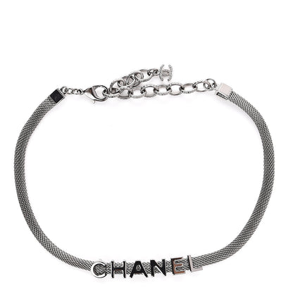 Chanel Metal Logo Choker Necklace Silver 1 of 2