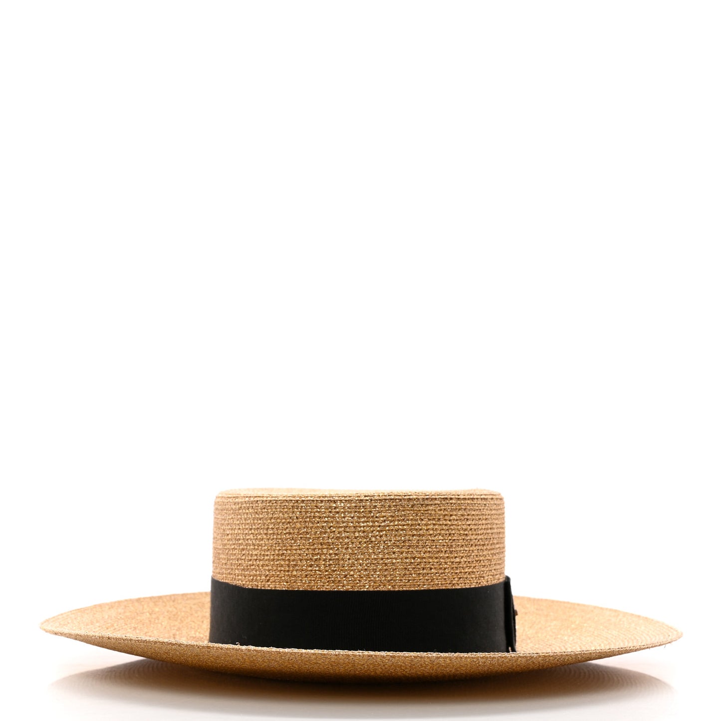 Glittered Straw Grosgrain Wide Brim Hat S Gold Black