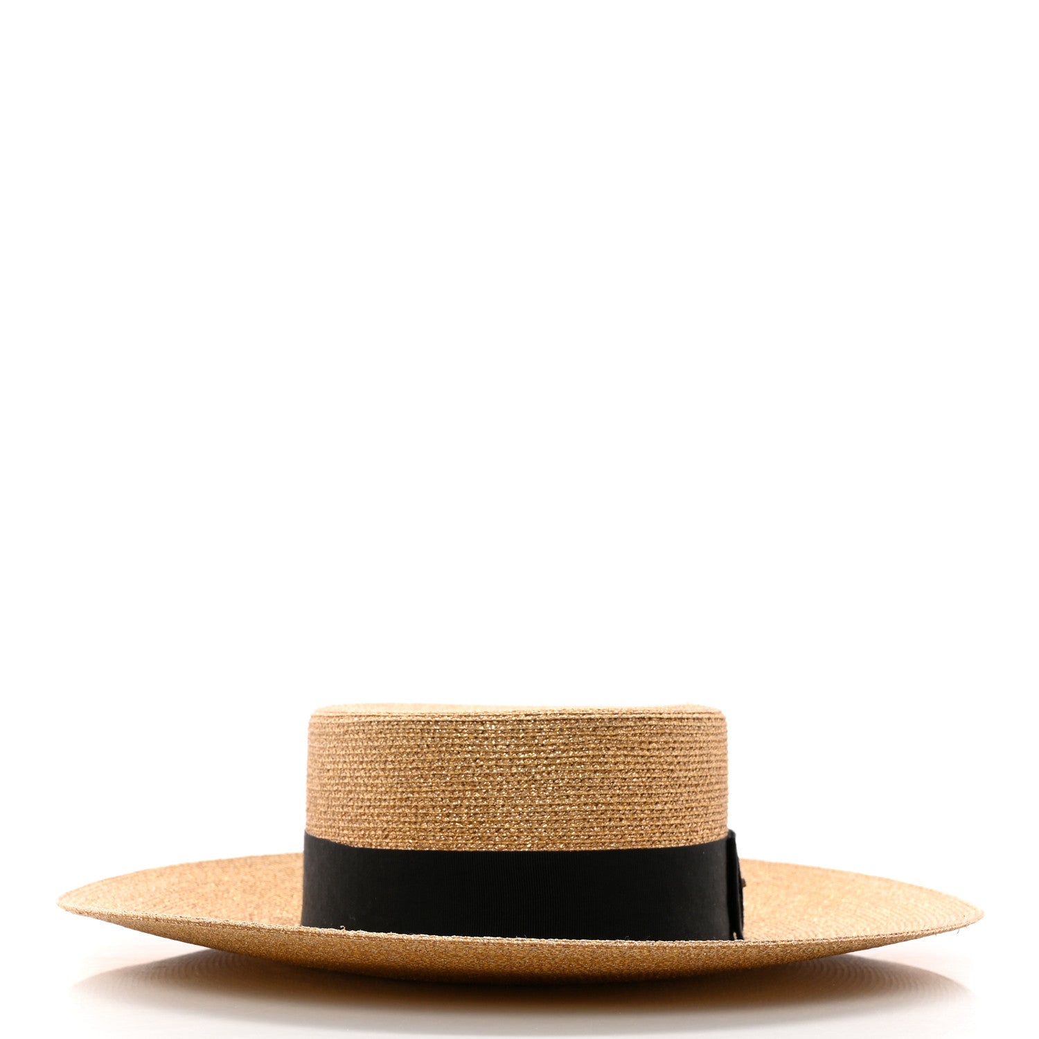 Gucci Glittered Straw Grosgrain Wide Brim Hat S Gold Black 6 of 9