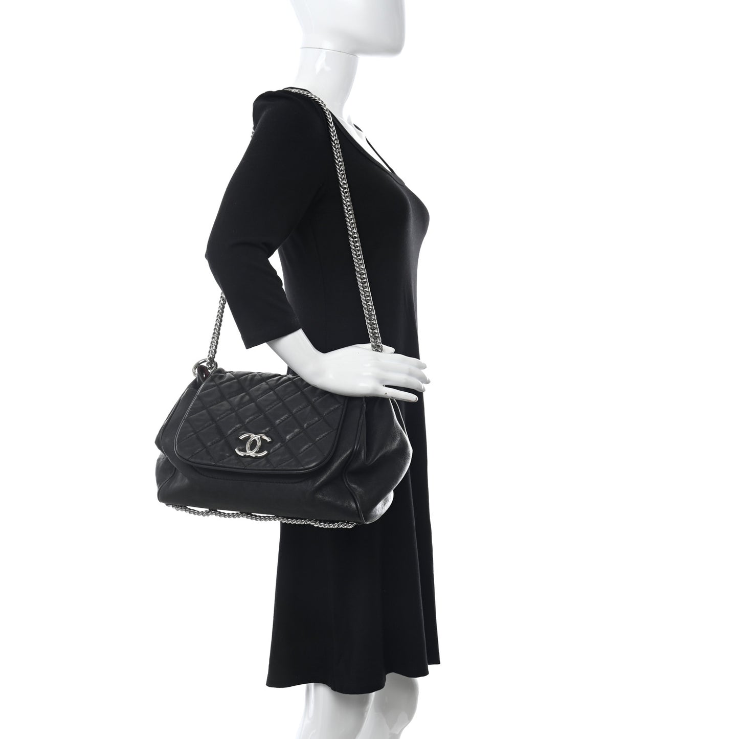 Washed Lambskin Quilted Bijoux Chain Accordion Flap Black