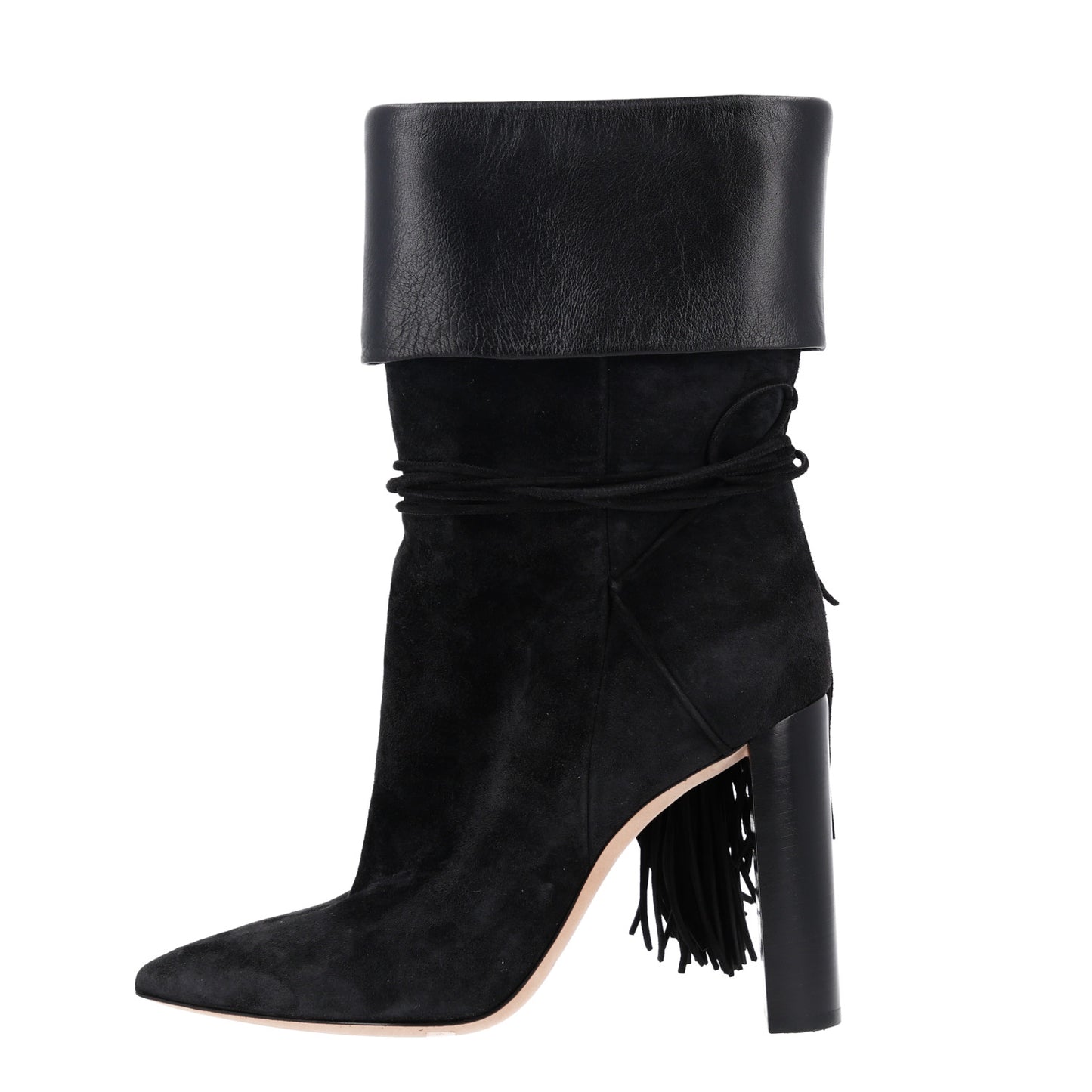 Calfskin Suede Tanger Tassel Boot 37.5 Black