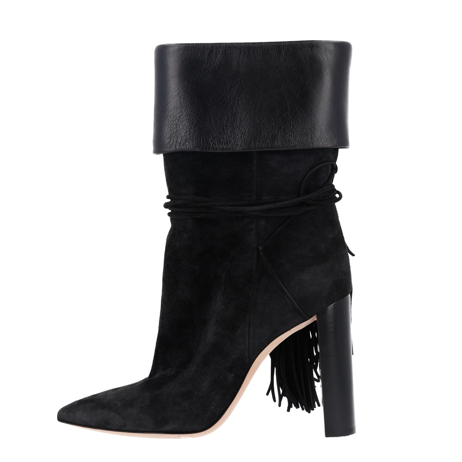 Saint Laurent Calfskin Suede Tanger Tassel Boot 37.5 Black 1 of 11
