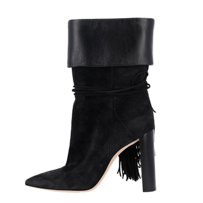 Saint Laurent Calfskin Suede Tanger Tassel Boot 37.5 Black 1 of 11