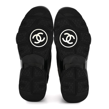 Chanel Mesh Suede Grained Calfskin Womens CC Sneakers 38.5 Black White 6 of 10