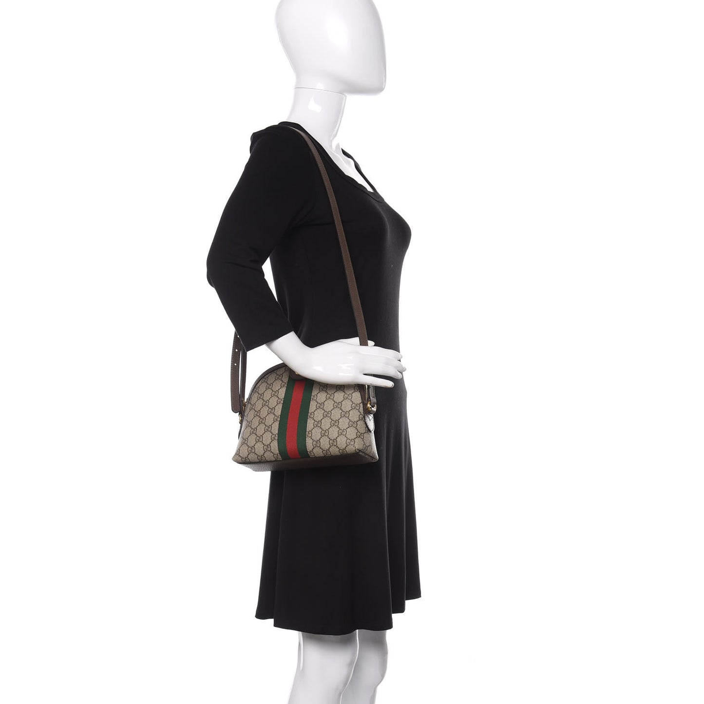 GG Supreme Monogram Textured Dollar Calfskin Web Small Ophidia Dome Shoulder Bag Beige Ebony New Acero