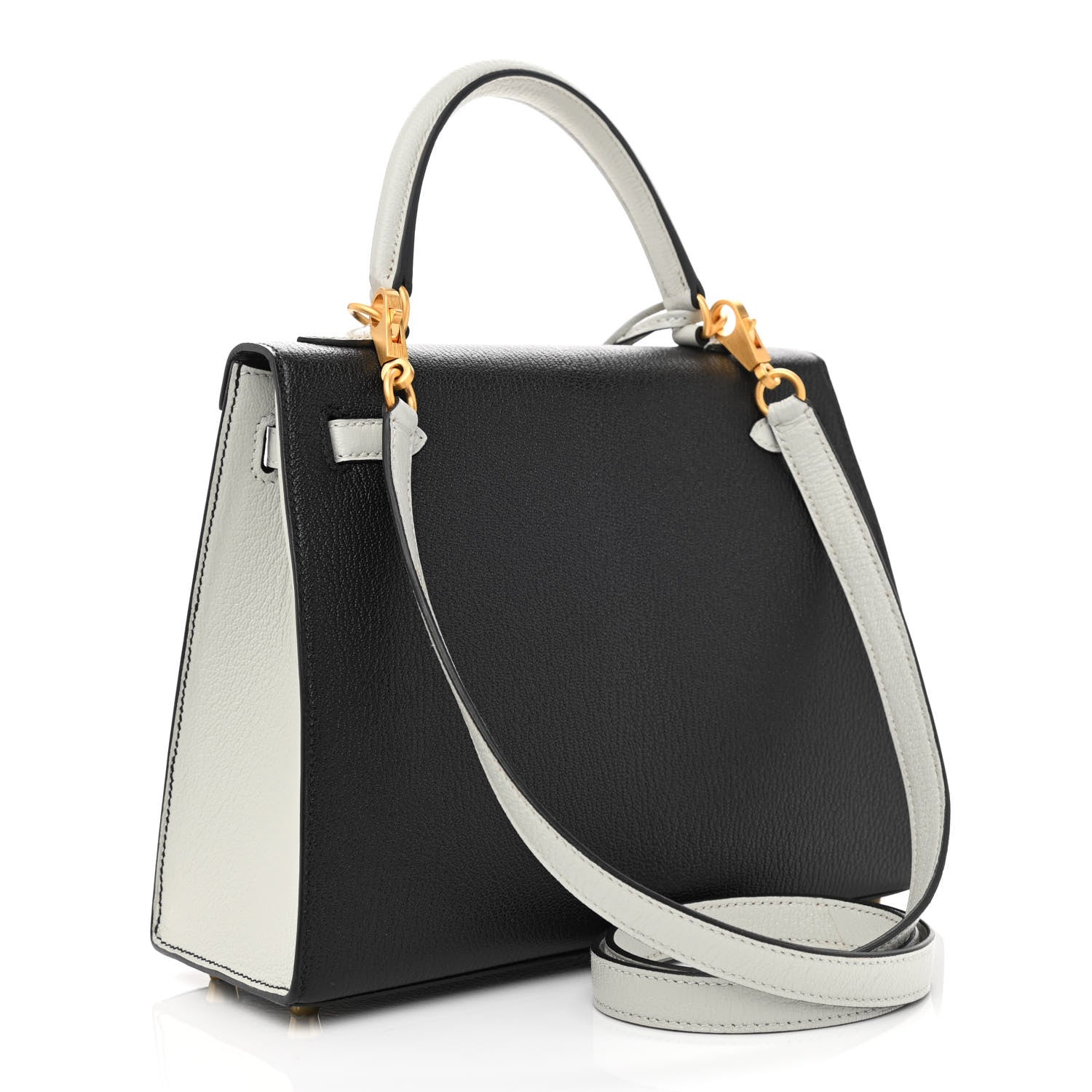 Hermes Chevre Mysore Bi-Color Horseshoe Kelly Sellier 25 Black Gris Mouette 3 of 11