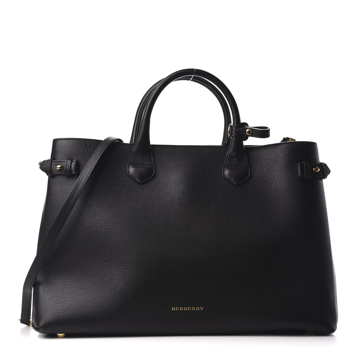 Burberry Grainy Calfskin House Check Large Banner Tote Black 1 of 9