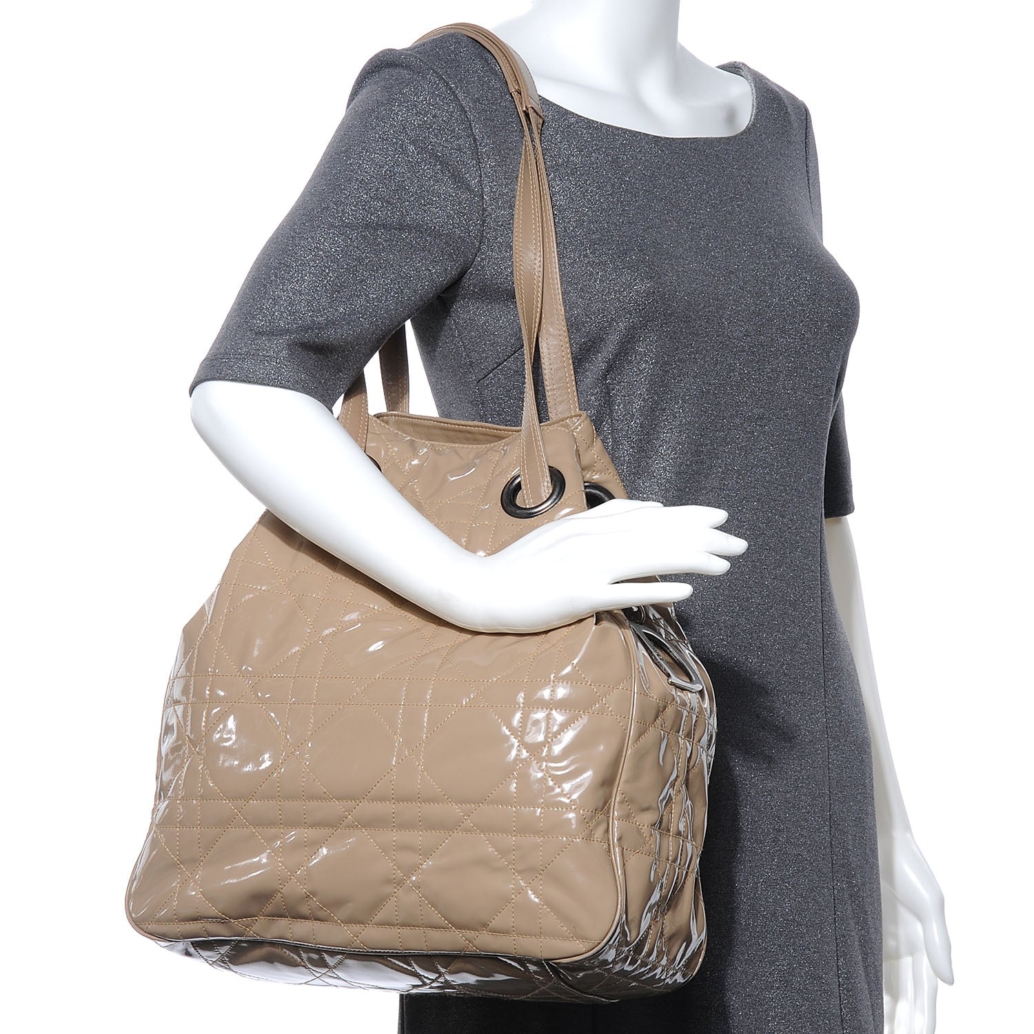 Christian Dior Vinyl Cannage Drawstring Tote Beige 2 of 7