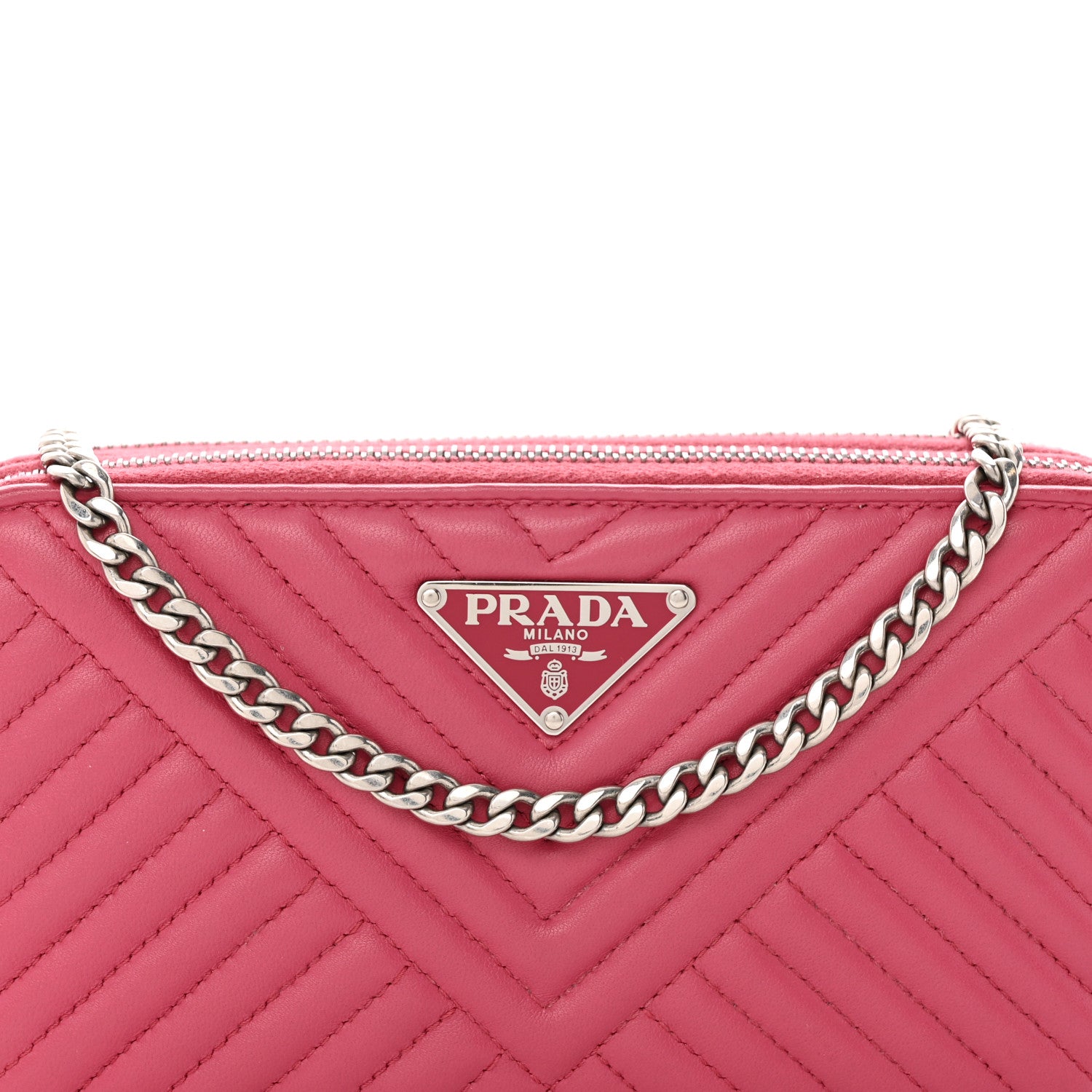 Prada Nappa Impunture Diagramme Mini Double Zip Chain Crossbody Bag Peonia 9 of 15