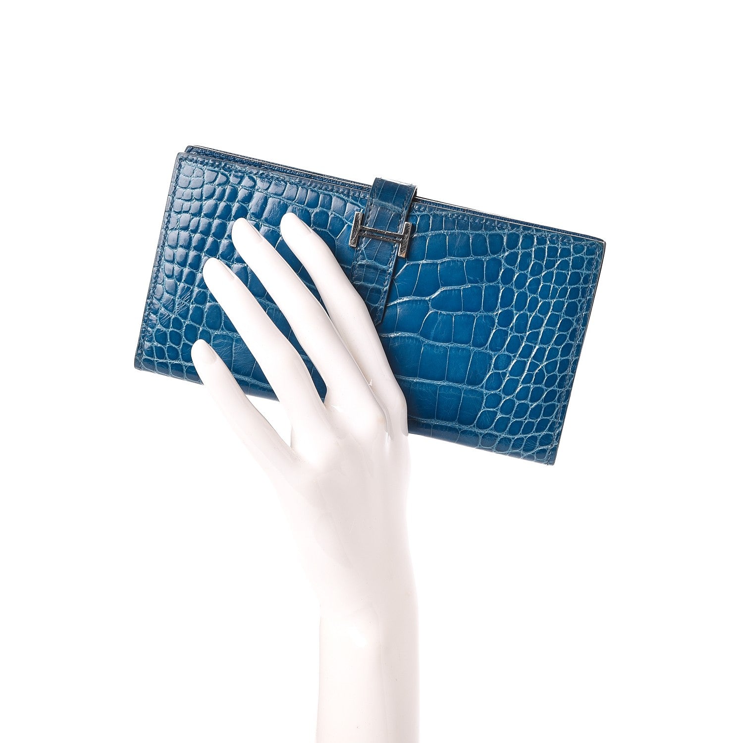 Hermes Shiny Alligator Bearn Wallet Bleu Hydra 2 of 8