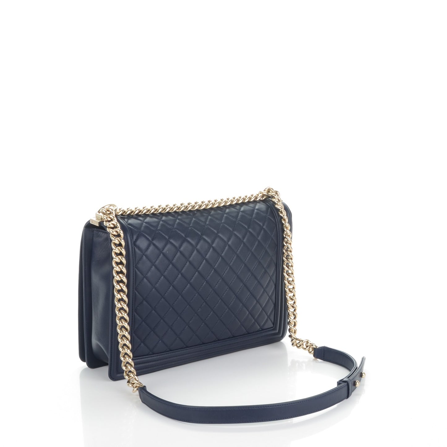 Lambskin Quilted Large Boy Flap Navy