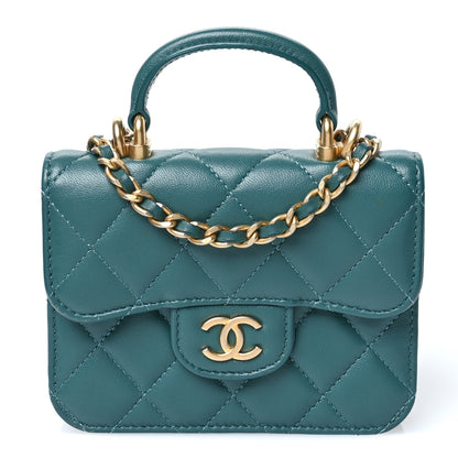Chanel Lambskin Quilted Top Handle Flap Coin Purse With Chain Green 1 of 11
