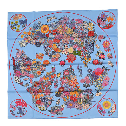 Hermes Silk Planifleurs Scarf 90 Bleu Ciel Rose Rouge 1 of 3