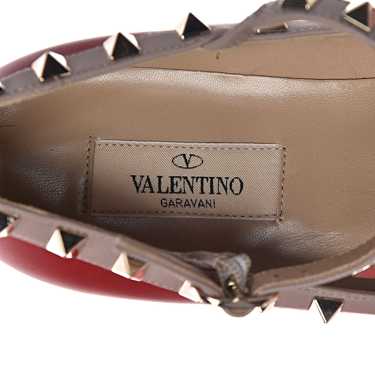 Calfskin Nappa Rockstud Cage Ballerina Flats 37 Rosso Valentino Poudre