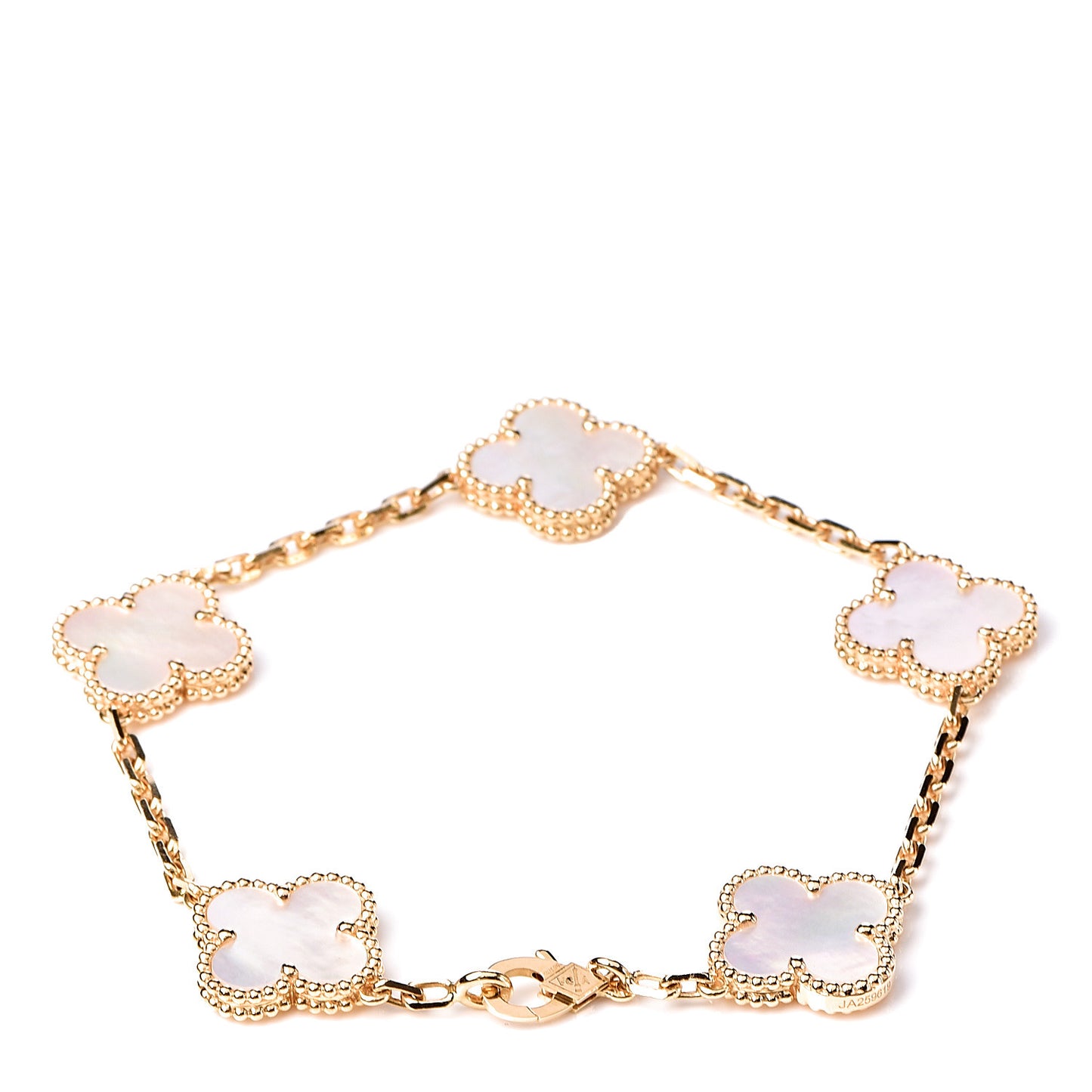 18K Yellow Gold Mother of Pearl 5 Motifs Vintage Alhambra Bracelet