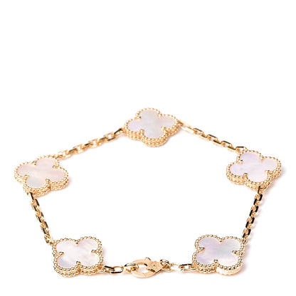 Van Cleef & Arpels 18K Yellow Gold Mother of Pearl 5 Motifs Vintage Alhambra Bracelet 3 of 6