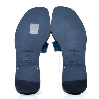 Hermes Calfskin Oran Sandals 37 Bleu Velvet 7 of 10