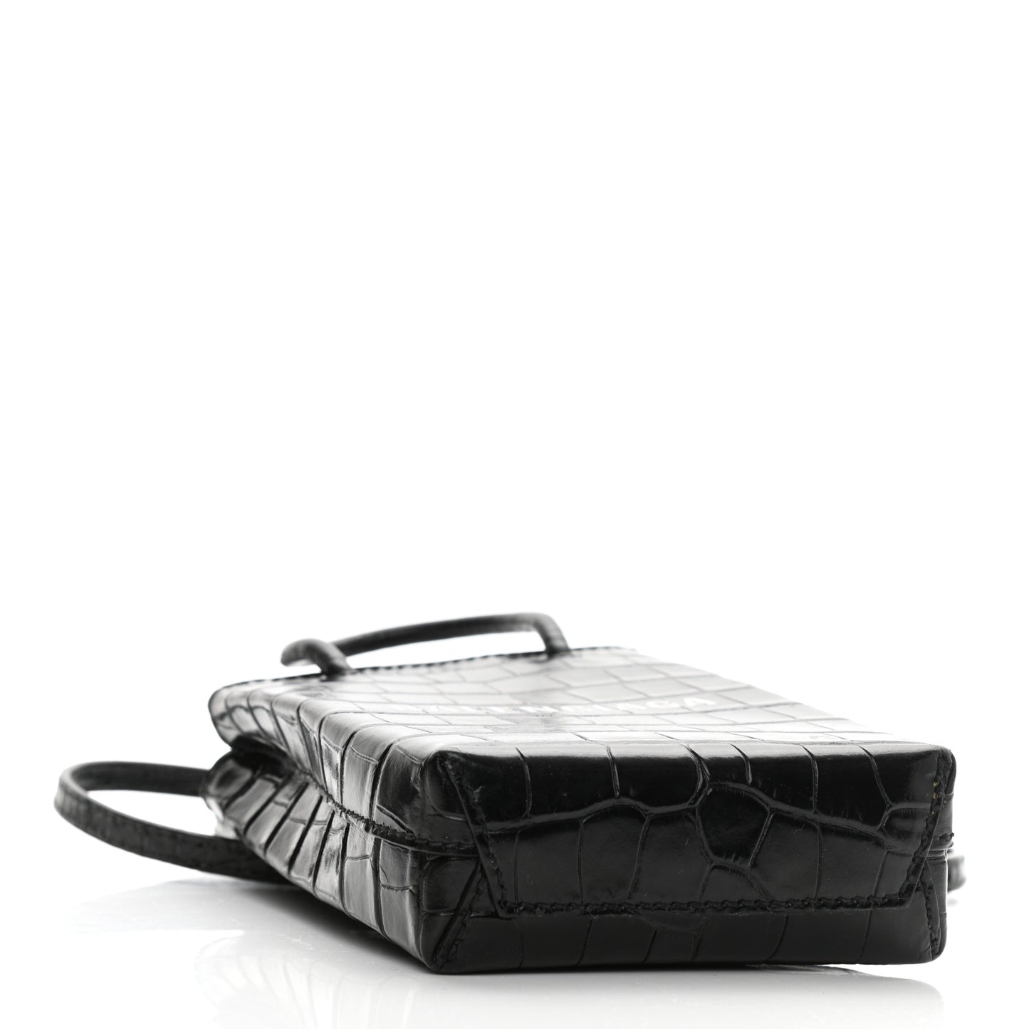 Calfskin Crocodile Embossed Logo Shopping Phone Holder Bag Black