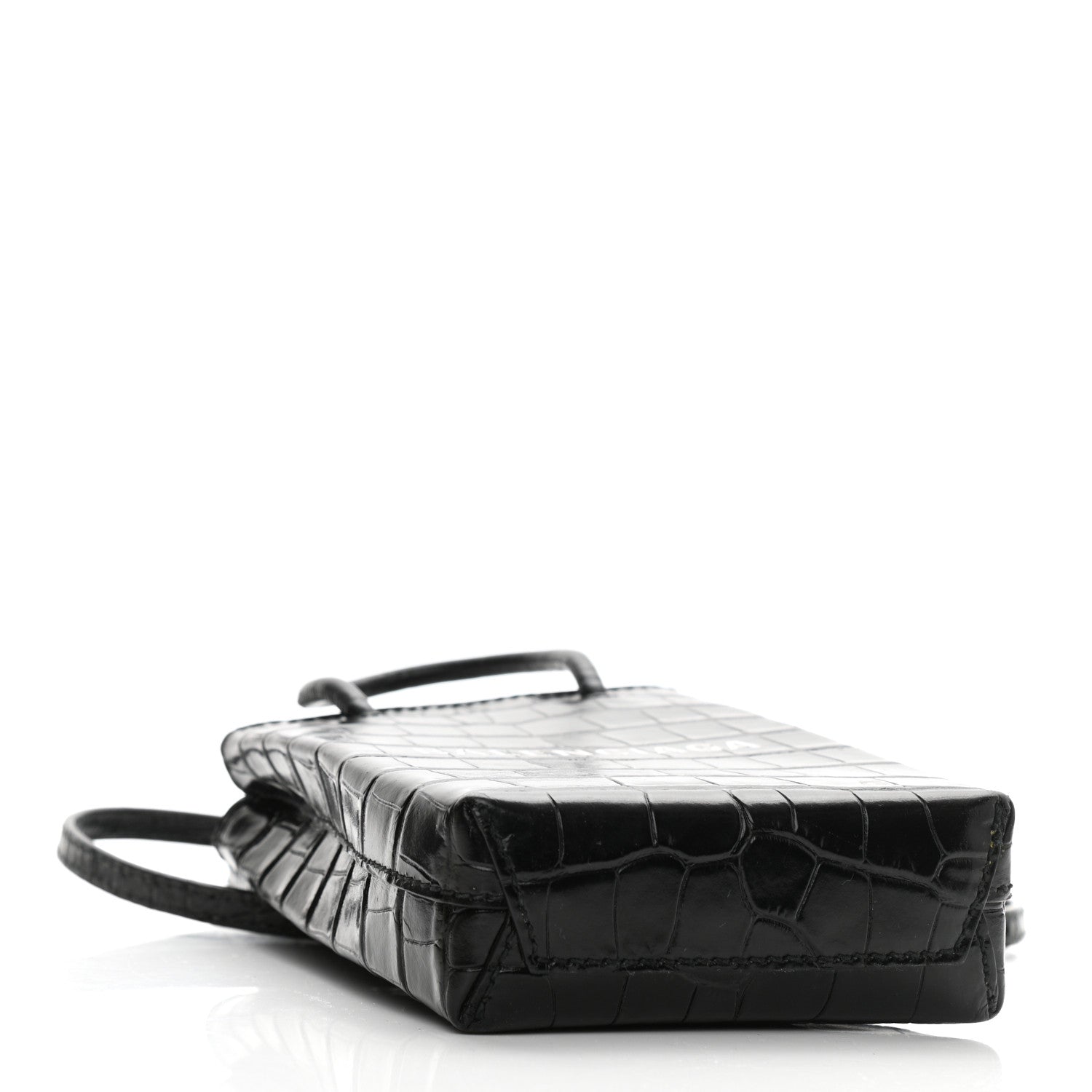Balenciaga Calfskin Crocodile Embossed Logo Shopping Phone Holder Bag Black 4 of 11